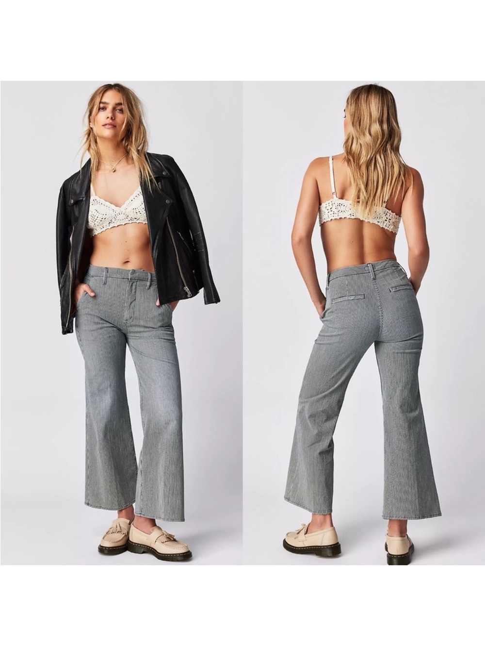 MOTHER The Roller Prep Ankle Pants Women’s Size 30 Pinstripe Flare Wide Leg T